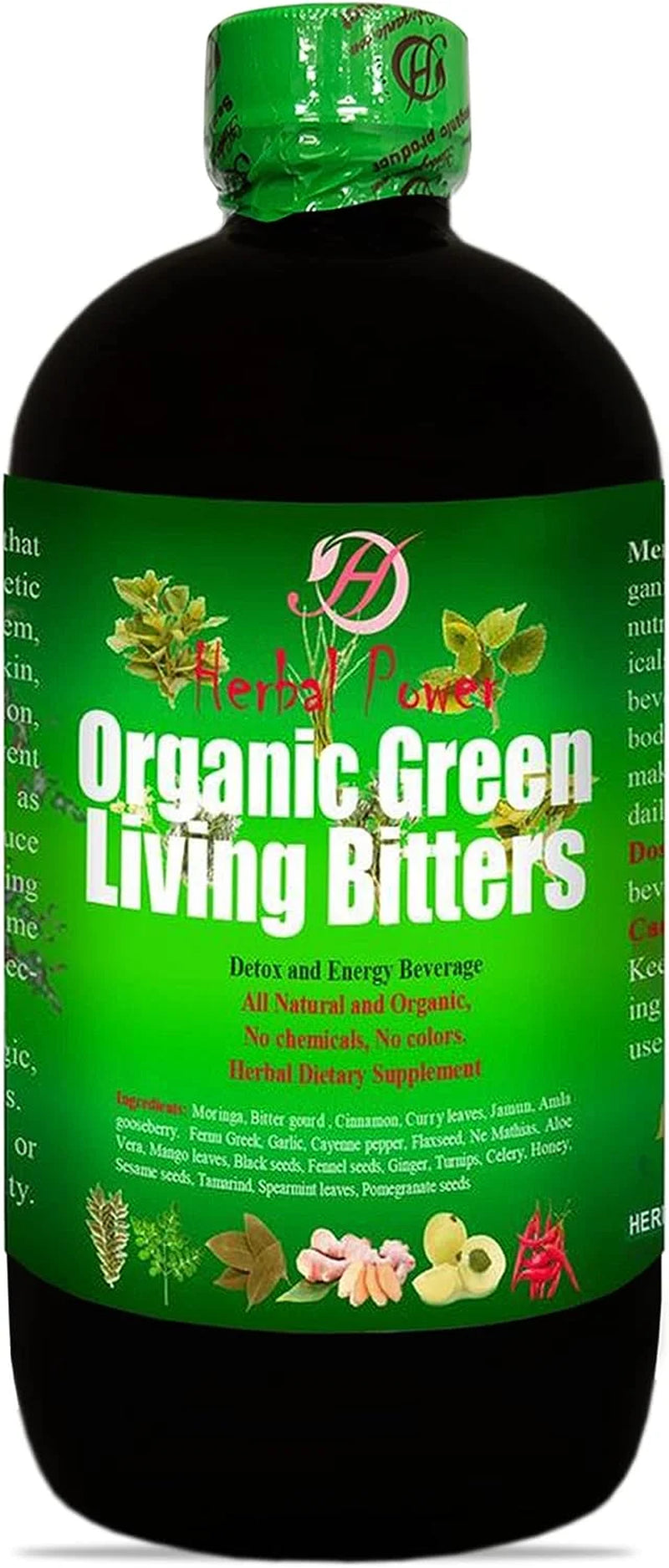 Organic Green Living Bitters - Multifunction Beverage for Colon Cleansing Energy and Wellness 16 Oz