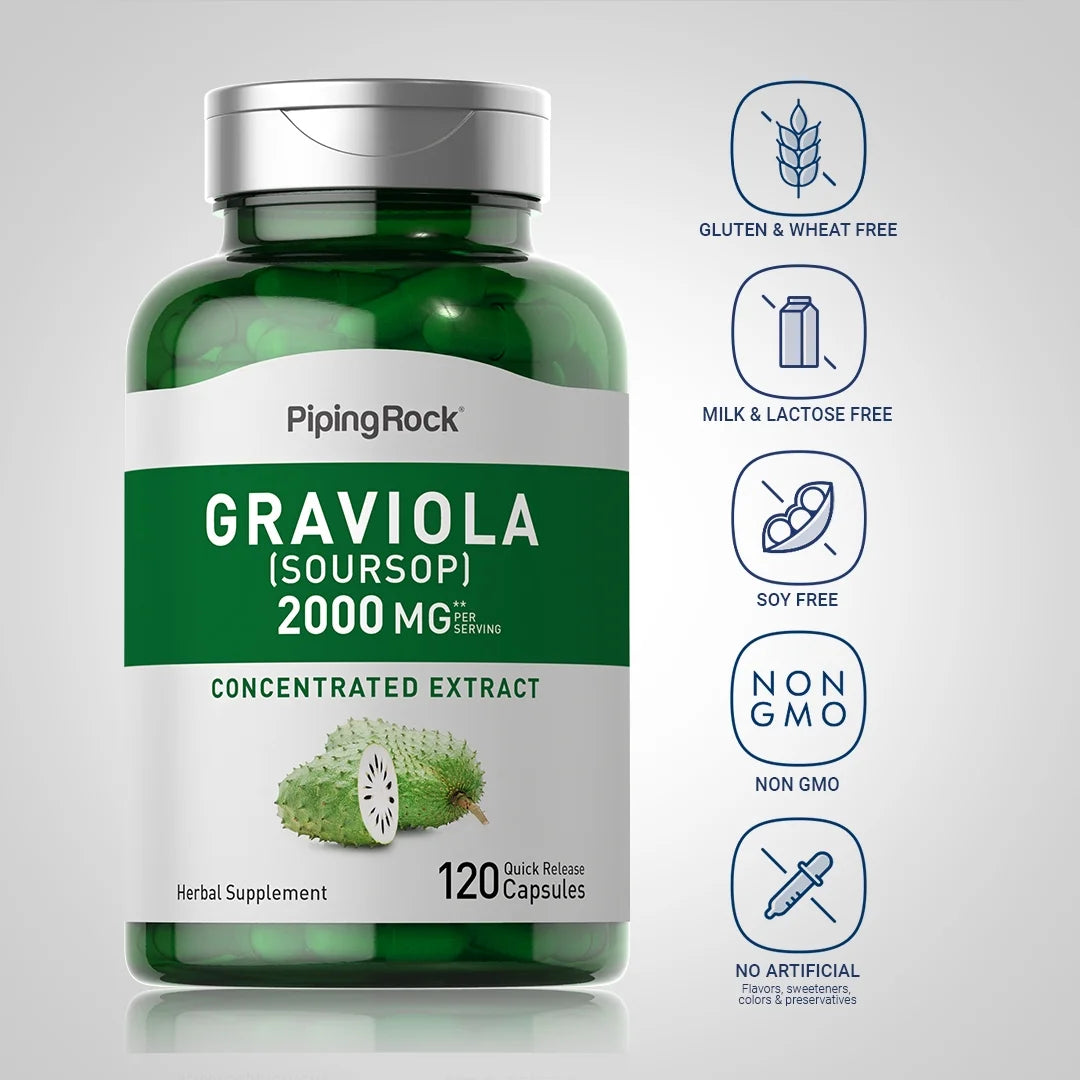 Graviola Soursop Capsules 2000 Mg | 120 Count | Fruit Extract | Herbal Supplement | Non-Gmo, Gluten Free | by